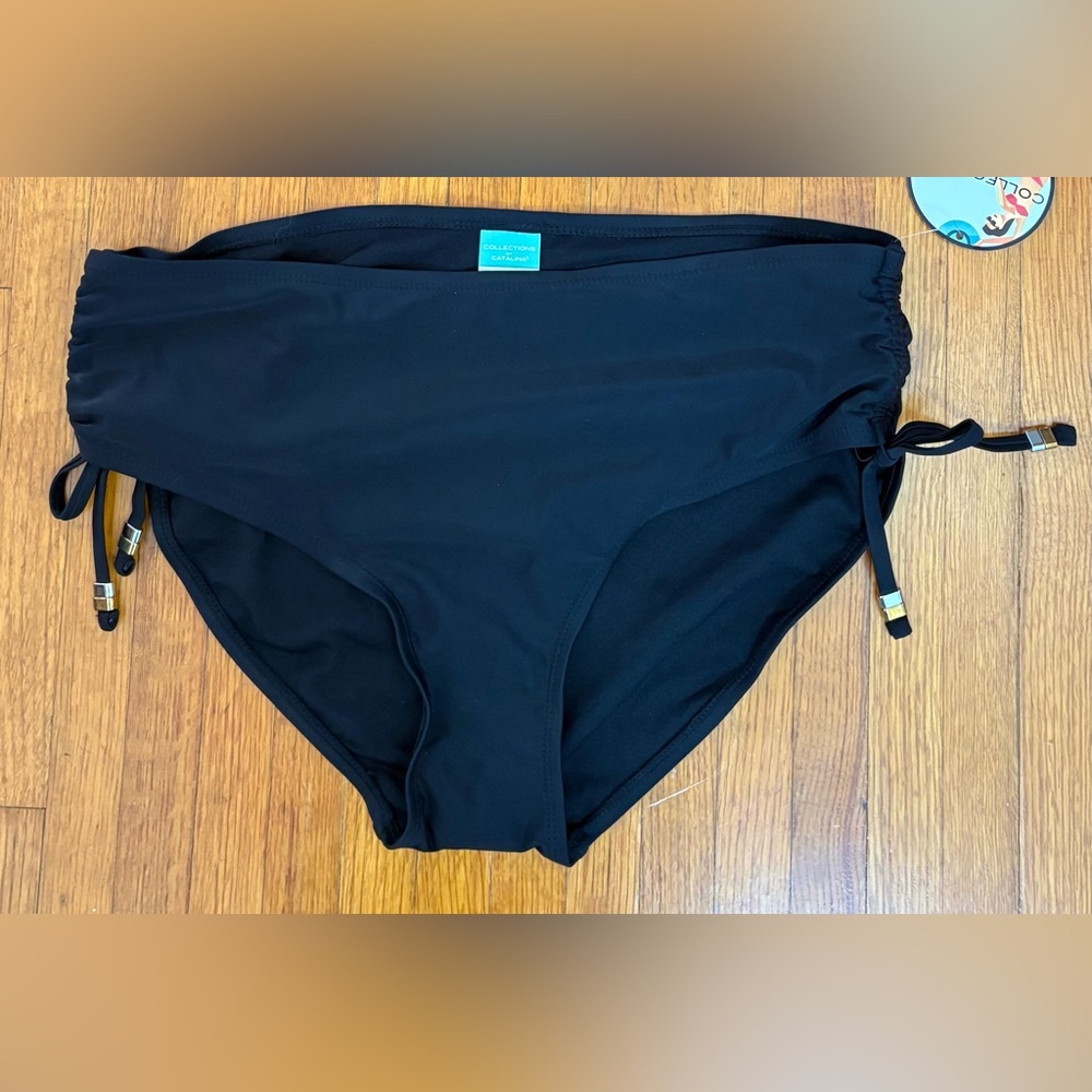 Collections By Catalina Black Cinch-Up Sides Bikini Swim Bottoms XL (16-18)